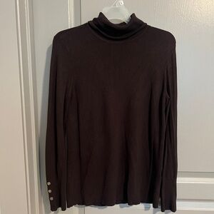 Brown Turtleneck Sweater with Button Detail